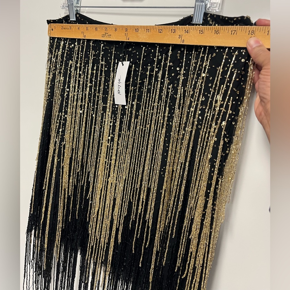 Nasty Gal Black Beaded Tassel‎ Icon Mini Skirt Sz. 14 NWT - Picture 7 of 10